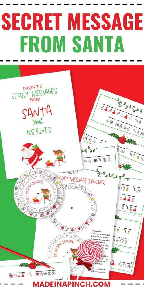 Printable Secret Messages from Santa! Decoding fun for kids! Print this cute printable to have your Elf on the Shelf bring - or put it in an envelope and have Santa mail this secret message to your family! Your kids will thrill in receiving these special messages and enjoy the challenge of figuring out what they say! #Christmas #Santa #kids Secret Santa Messages, Write To Santa, Santa Activity, Fiesta Christmas, Kids Saving Money, Christmas Ornament Coloring Page, Printable Christmas Ornaments, Santa Writing, Message From Santa