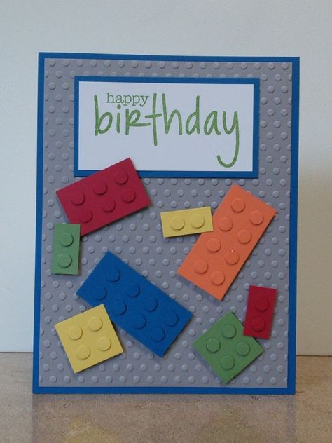 Handmade Lego Birthday Card, Princess Birthday Card Diy, Lego Birthday Card Ideas, Lego Card Ideas, Lego Birthday Card Diy, Boys Cards Birthday, Lego Birthday Cards Handmade, Stampin Up Boys Birthday Cards, Lego Cards Handmade