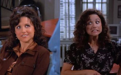 Elaine Hair Seinfeld, Julia Louis Dreyfus Style, Julia Louis Dreyfus Hair, Elaine Benes Makeup, Elaine Seinfeld Hair, Elaine Benes Style, Elaine Benes Hair, Julia Dreyfus, Elaine Benes Outfits