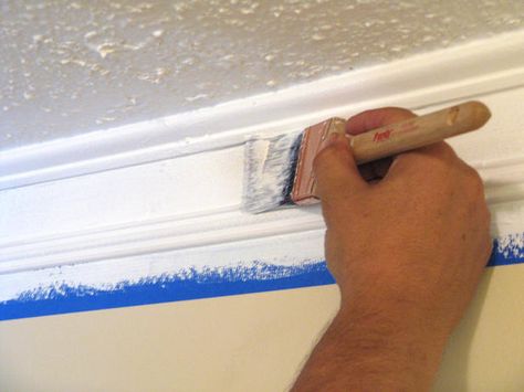 Instead of crown moulding, add a small piece of trim and paint white above it. Mark my words, we're doing this! Faux Crown Moldings, Chair Rail Molding, Weekend Projects, Cool Ideas, Crown Molding, Home Repairs, The Ceiling, Diy Home Improvement, Baseboards