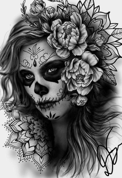 Pin by Nicole Dammon on tattoos in 2022 | Skull girl tattoo, Feminine skull tattoos, Skull sleeve tattoos Candy Skull Tattoo For Women, Realism Sleeve Tattoo, Skull Figurines, Pretty Skull Tattoos, La Muerte Tattoo, Day Of Dead Tattoo, Sugar Skull Girl Tattoo, Candy Skull Tattoo, Feminine Skull Tattoos