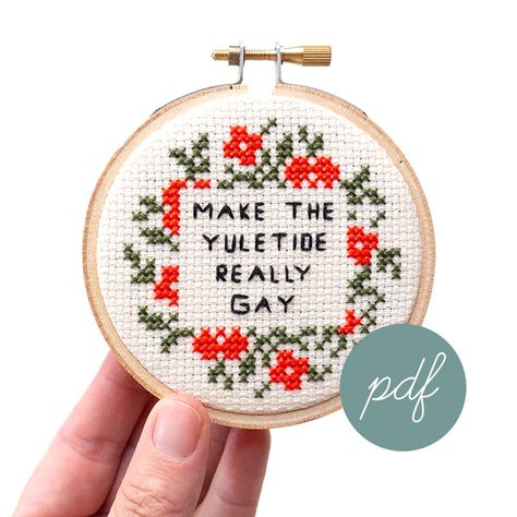 Make the Yuletide Really Gay, Modern Cross Stitch Pattern, PDF Only - Etsy Funny Embroidery, Funny Cross Stitch Patterns, Subversive Cross Stitch, Cross Stitch Funny, Crochet Cross, Modern Cross Stitch Patterns, Modern Cross, Modern Cross Stitch, Cross Stitch Kits