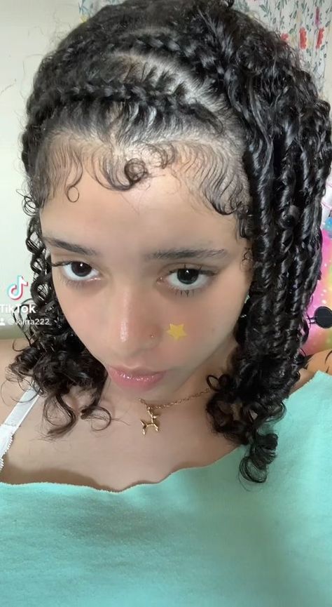 Two Braids In The Front Natural Hair, Curly Hairstyles Braids Natural Curls, 3b Curly Hairstyles Short, Front Braids With Curly Hair, Hairstyles With Two Braids, 2 Braids Natural Hair, Natural Braid Hairstyles, Natural Hair Styles With Braids, Braided Curly Hairstyles