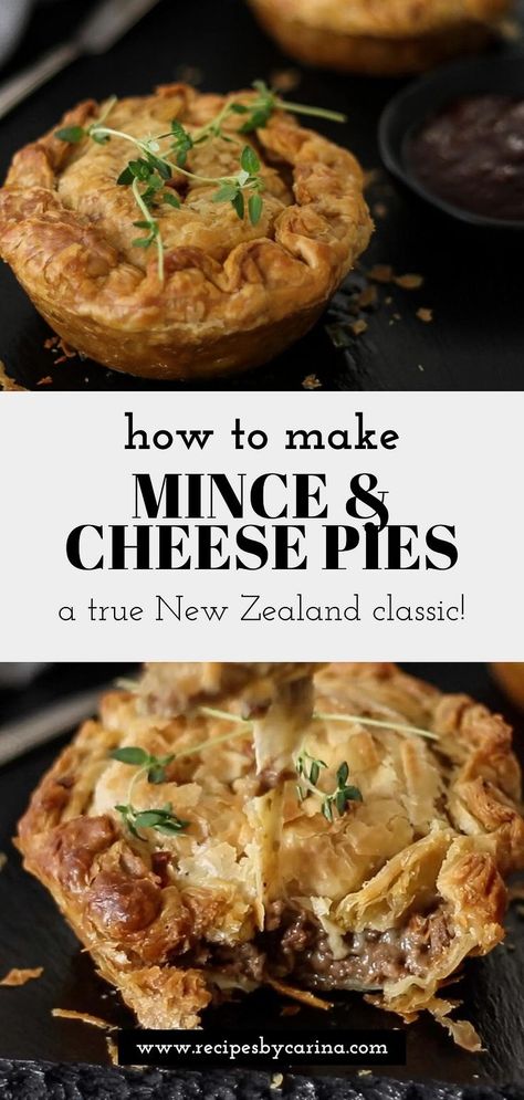 If you’ve ever wondered if you can make your favourite bakery NZ Mince and Cheese pie at home, the answer is 100% yes! The beef mince filling requires a few ingredients to get that really delicious savoury flavour and you can either use store bought pastry or go the extra mile and make it yourself! They're a real crowd-pleaser! Minced Beef Pie, Beef Pie Recipe, Cheese Pie Recipe, Savoury Mince, Mince Pie Recipe, Minced Beef Recipes, Meat Pie Recipe, Savory Pies Recipes, Minced Meat Recipe