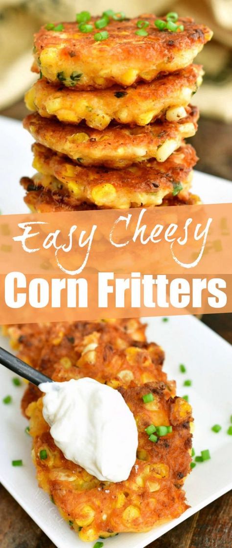 Corn On A Cob, Cheesy Corn Fritters, Sweet Corn Fritters, Corn Food, Cookout Recipes, Corn Fritter Recipes, Easy Corn, Cheesy Corn, Summer Side Dish