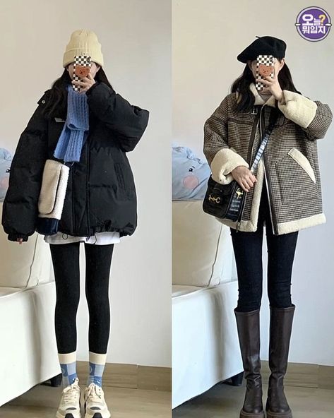 Cold Outfits Aesthetic Korean, Korea Winter Outfit Snow, Winter Outfits For Korea, Cold Weather Korean Outfits, Winter Outfits Cold Korean Style, Korean Winter Outfits 2023, Cold Winter Outfits Japan, China Winter Fashion, Aesthetic Korean Outfits Winter