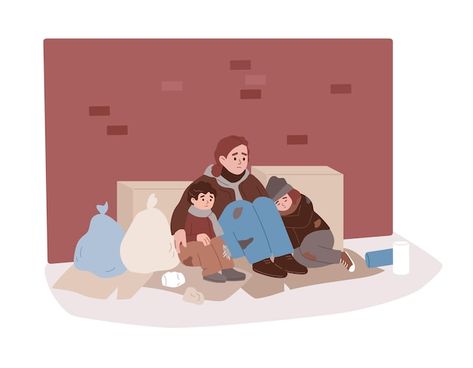 Poor Family Drawing, Homelessness Illustration, Poor Family Aesthetic, Poverty Illustration Art, Poverty Cartoon, Homeless Cartoon, Poverty Illustration, Poor Illustration, Homeless Illustration