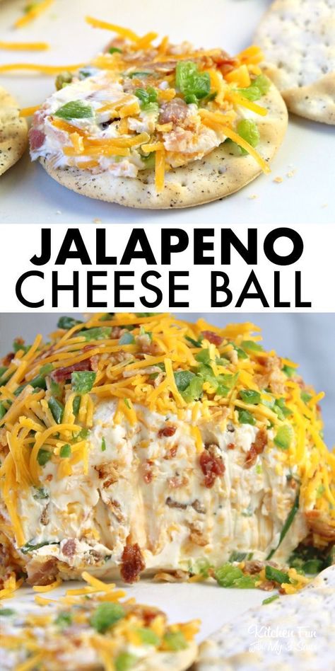 Jalapeno Popper Cheeseball, Jalapeño Cheese Ball, Jalapeno Cheeseball, Jalapeno Cheeseball Recipes, Bacon Cheeseball Recipes, Popper Cheese Ball, Cheeseball Recipes, Horderves Appetizers, Banana Salad