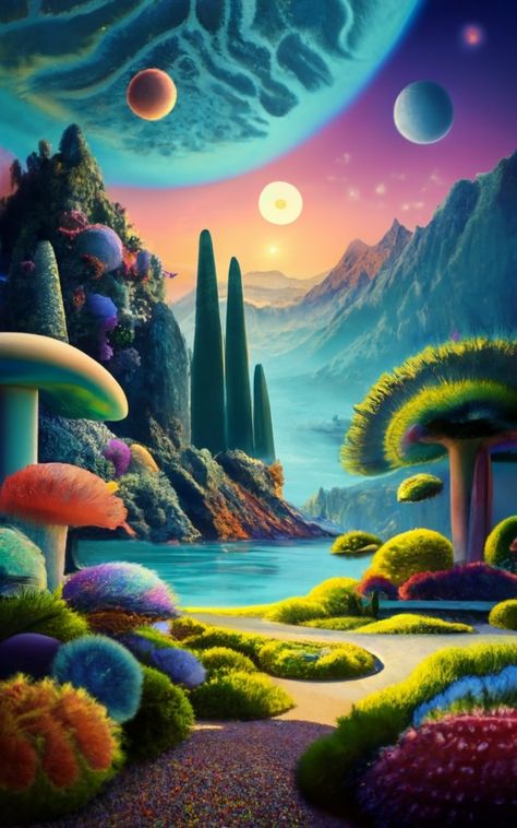 An image that envisions gardens on other planets or moons, showcasing a blend of extraterrestrial landscapes and plant life. #CelestialGardens #ExtraterrestrialFlora #CosmicLandscapes #InterstellarBotany #OtherworldlyOasis Space Dnd, Moon Plant, Planet Painting, Other Planets, Different Planets, A Secret Garden, Fairy Garden Crafts, Another Planet, Extra Terrestrial