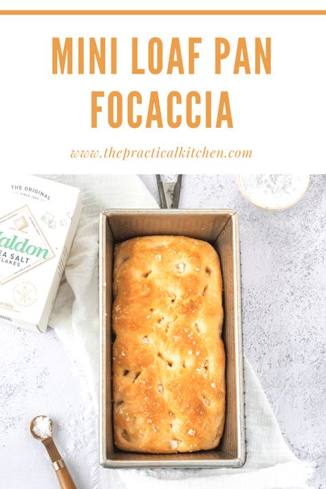 This scaled down recipe uses just one cup of flour to make a mini focaccia that bakes up golden brown and fluffy on top with a crispy bottom in a standard loaf pan. Volume measurements are included in the blog post. Mini Focaccia, Easy Focaccia, Foccacia Bread, Focaccia Bread Recipe, Focaccia Recipe, Mini Loaf Pan, Focaccia Bread, Mini Loaf, Cooking For One