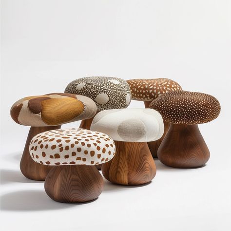 🍄🍄‍🟫 mushroom stools / pouf . . . #matteomugnai #midjourneyfurniture #midjourneyfurnituredesign #aiart #poufottoman #stooldesign #furnituredesignuk #mushroomart #mmdesignstudiouk #furnituredesignerlondon #interiordesign #supermario #woodworkcraft #upholstery #designart Mushroom Furniture Design, Nature Inspired Furniture, Mushroom Stool, Mushrooms Art, Kids Stool, Stool Design, Creative Furniture, Upholstered Ottoman, Exploring The World