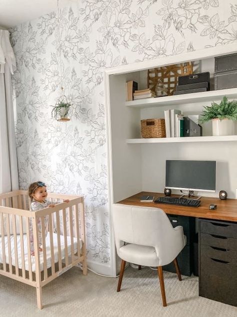 Office Nursery Combo, Nursery Office Combo, Nursery Guest Room Combo, Cloffice Ideas, Live Edge Dining Room, Nursery Guest Room, Room Accent Wall, Closet Office, Office Nursery