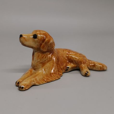 Ceramic Golden Retriever Dog Figurine, Birthday Cake Decoration, Miniature Doll, Birthday Gift - Etsy Ceramic Golden Retriever, Golden Retriever Sculpture, Clay Dog Figurine, Dog Ceramic Ideas, Clay Golden Retriever, Golden Retriever Decor, Ceramic Miniatures, Golden Retriever Painting, Pottery Dog