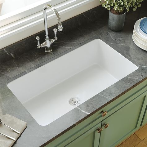 Amazon.com: Undermount Kitchen Sink, DeerValley DV-1K513 Glen 32" L x 20" W Single Bowl Kitchen Sink Fireclay Undermount Sink with Sink Grid and Basket Strainer : Everything Else Ledge Kitchen Sinks, Deep Sink Kitchen, Single Sink Kitchen, Porcelain Sinks, Quartz Sink, Fireclay Farmhouse Sink, Drop In Kitchen Sink, White Kitchen Sink, Kitchen Sink Design