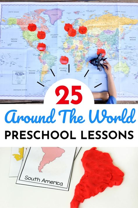 Explore the world with your students with these All Around The World Preschool Theme Lesson Plans! Learn all about different countries and cultures! All Around The World Preschool Theme Lesson Plans | Around The World Preschool Theme Activities | Around The World Games For Preschoolers | Around The World Craft Ideas For Preschoolers | Around The World Lesson Plans | World Lesson Plans | Preschool Lesson Plans | Preschool Printable Activities | Life Over C’s | #lifeovercs #aroundtheworld #prescho Around The World Gross Motor Activities, Theme Of The Week Preschool, Preschool World Theme, Around The World Lesson Plans Preschool, Children Around The World Preschool, Preschool Around The World Theme, Around The World Crafts For Preschoolers, World Preschool Activities, All Around The World Crafts For Kids