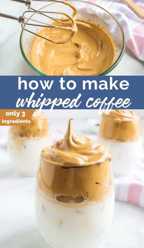 How to make Whipped Coffee (a.k.a. dalgona coffee ) #whippedcoffee #coffee #fluffycoffee #icedcoffee #familyfreshmeals #dalgona Whipped Coffee Recipe, Three Ingredient Recipes, Whipped Coffee, Coffee Ingredients, Easy Coffee Recipes, Family Fresh Meals, Easy Coffee, Coffee Drink Recipes, Coffee Recipe