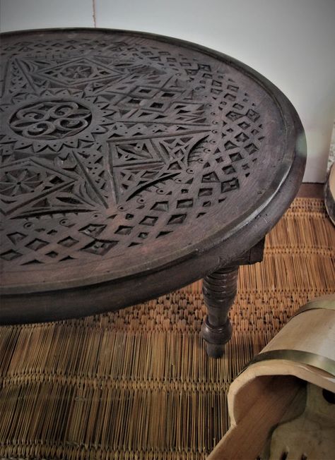 Arabic Table Unique Coffee Table. Carved Coffee Table Round | Etsy Marrocan Interiors, Gothic Coffee Table, Round Table Living Room, Round Coffee Table Rustic, Moroccan Coffee Table, Eclectic Coffee Tables, Upgrade Home, Indian Coffee Table, Bohemian Coffee Table