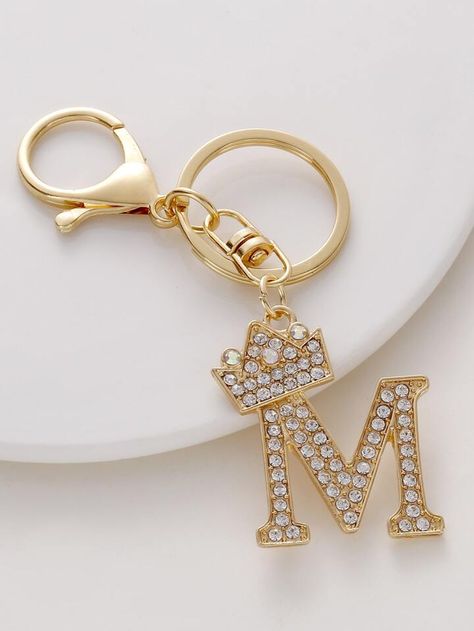 Rhinestone Letter Charm Keychain | SHEIN USA K Keychain, Bag Accessories Diy, Rhinestone Keychain, Initial Keychain, Embellished Bags, Rhinestone Letters, Stylish Letters, Rhinestone Crown, Diy Accessory