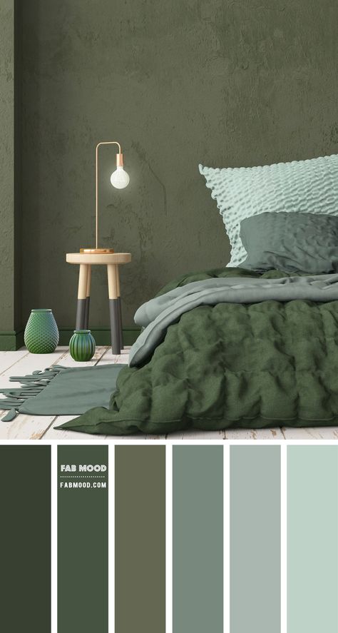 Color inspiration Archives - Fabmood | Wedding Colors, Wedding Themes, Wedding color palettes Green Room Grey Furniture, Bed Design Green Colour, Mint Grey Bedroom, Sage And Forest Green Bedroom, Green Colour Bedroom Ideas, Forest Green Shades, Green Bedrooms Color Schemes, Mint Green Paint Walls, Bedroom Ideas Forest