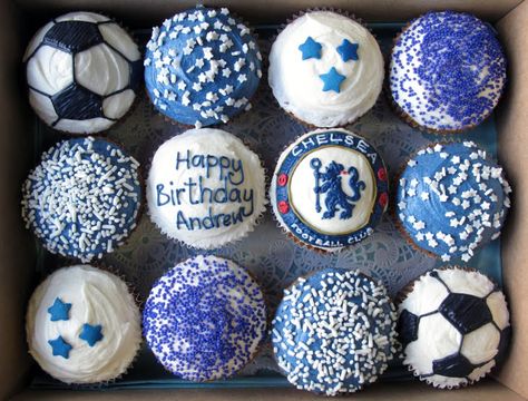 Chelsea Football Cake, Football Cakes For Boys, Crumbs And Doilies, Soccer Cupcakes, Soccer Birthday Cakes, Chelsea Soccer, Football Cake, Soccer Birthday, Soccer Party