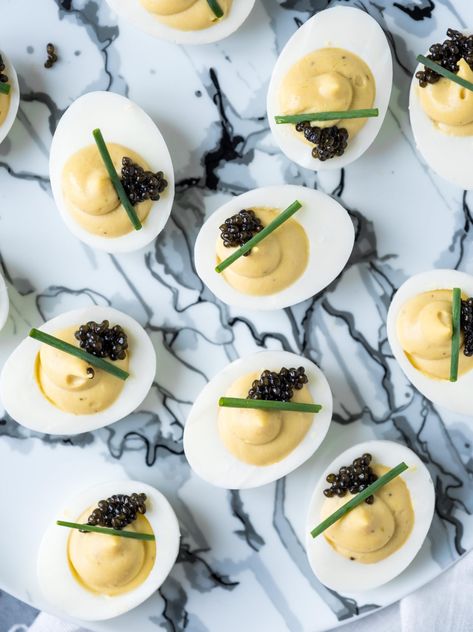 Eclipse Deviled Eggs, Deviled Eggs Caviar, Appetizers With Caviar, Deviled Eggs With Caviar, Caviar Deviled Eggs, Lobster Deviled Eggs, Pretty Deviled Eggs, Elevated Deviled Eggs, Creative Deviled Eggs