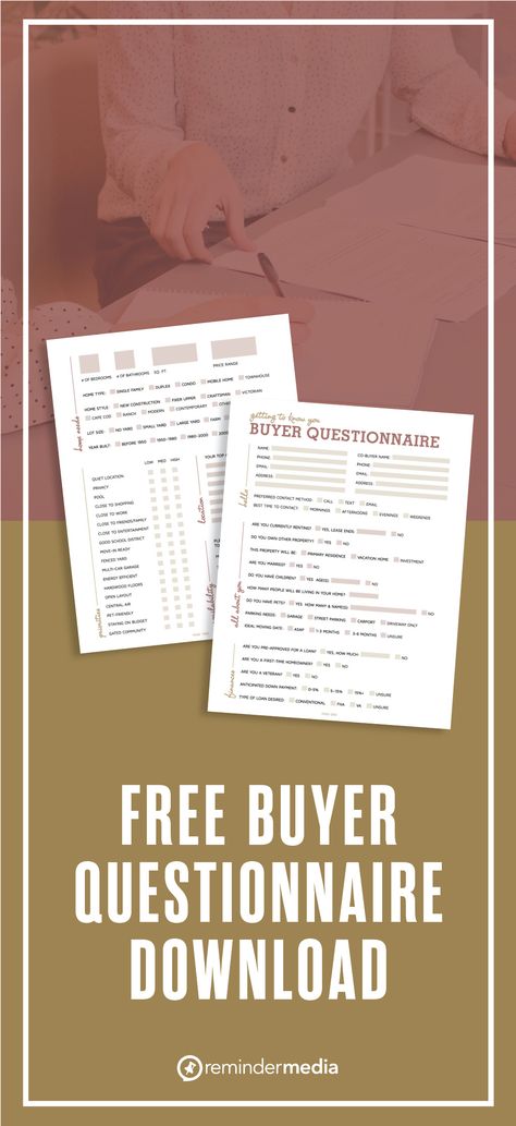 Home Buyer Questionnaire, Buyers Presentation Real Estate, Buyer Consultation Questionnaire, Free Real Estate Templates, Buyer Questionnaire Real Estate, Realtor Printables, Real Estate Printables, Prospecting Real Estate, Real Estate Buyers Guide