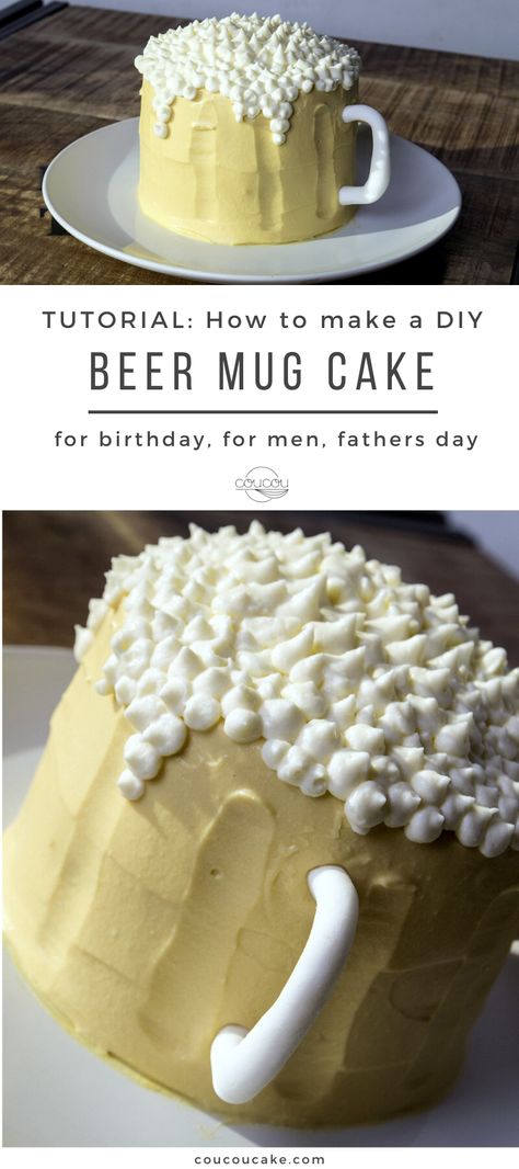 This DIY beer mug cake recipe for birthdays, for men or father's day. How to make this beer mug cake here! Diy Cake Ideas For Men, Diy Cakes For Men, Diy Birthday Cakes For Men, Beer Mug Cakes For Men, Diy Beer Mug, Beer Cakes For Men, Diy Beer Cake, Beer Birthday Cake, Guy Cakes