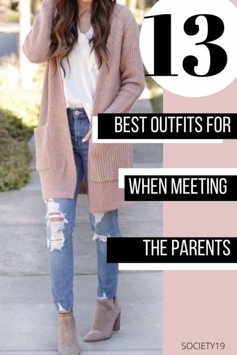 13 Best Outfits For When Meeting The Parents Meeting Parents Outfit Summer, Outfits When Meeting His Parents, Meeting Mom Outfit, Meet Family Boyfriend Outfit, Outfit Ideas For Meeting The Parents, Meet The Parents Outfit Fall, Outfits To Wear When Meeting His Parents, First Time Meeting Boyfriends Parents Outfit, What To Wear To Meet His Parents Casual