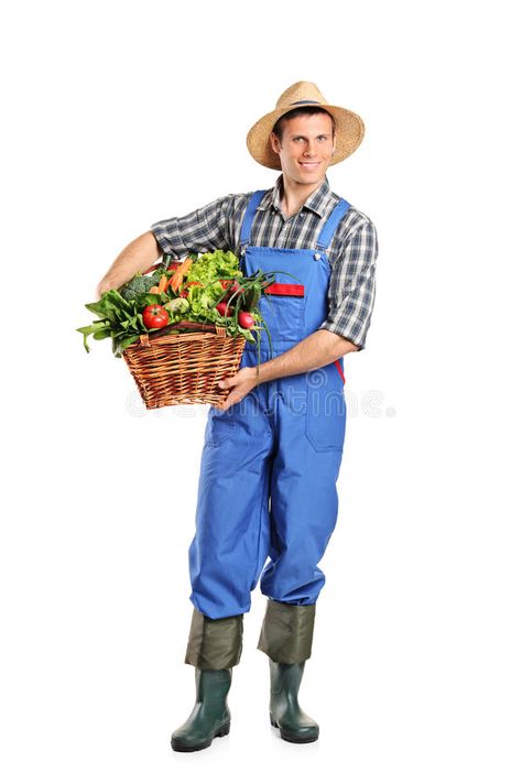 Farmer holding a basket full of vegetables. Full length portrait of a farmer hol , #affiliate, #full, #vegetables, #Full, #Farmer, #holding #ad Croquis, Holding A Basket Reference, Farming Pose Reference, Farmer Pose Reference, Holding Basket Pose, Farmer Reference, Farmer Aesthetic Man, Carrying Pose, Farmers Outfit