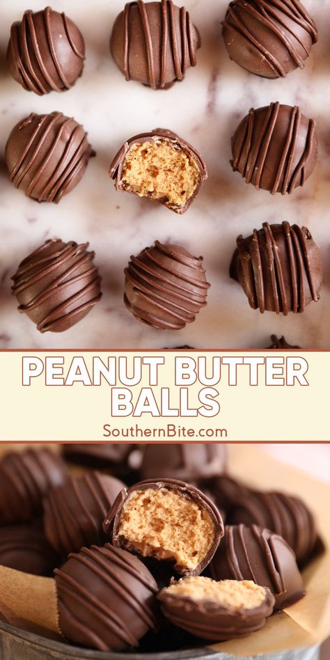 This recipe for easy Peanut Butter Balls are the perfect addition to your holiday candy making! They're just like buckeyes except we coat the entire ball in chocolate. Peanut Butter Chocolate Balls, Peanut Butter Balls Easy, Crunchy Rice, Butter Desserts, Peanut Butter Balls Recipe, Butter Balls, Peanut Butter Desserts, Homemade Peanut Butter, Peanut Butter Balls