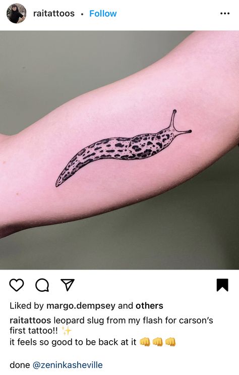 Slug Tattoo Cute, Leopard Slug Tattoo, Cute Slug Tattoo, Slug Tattoo Small, Cool Bug Tattoos, Inchworm Tattoo, Earthworm Tattoo, Maggot Tattoo, Banana Slug Tattoo