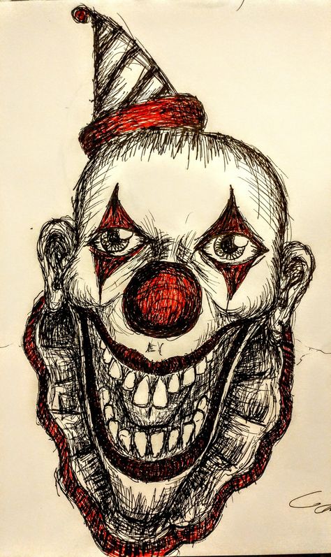 Horror Clowns Scary, Clown Creepy Drawing, Scary Clowns Drawing, Trippy Clown Drawing, Clown Drawings Creepy, Clown Horror Art, Clown Pen Drawing, Scary Clown Drawings, Creepy Clown Sketch