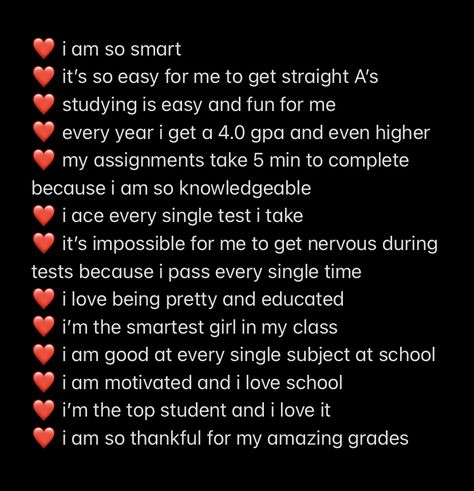 Affirmation Notes Aesthetic, Homework Affirmations, Passing Classes Affirmations, Im Smart Affirmations, Good Marks In Exams Affirmations, Internship Affirmations, Affirmation For School, Wl Affirmations, Smart Girl Affirmations