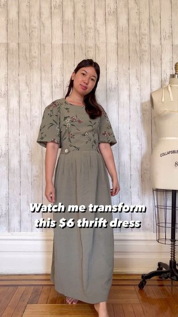 Van | Sewing & Upcycle Fashion on Instagram: "Reveal at end, upcycled $6 thrift dress
.
.
Top reference: #simplicitypatterns S9545
Pants: Own pattern drafted
1” elastic in waistband
1/4” elastic in yoke front
Single fold bias tape to clean edges
.
.
#refashion #refashionista #refashionedclothing #upcycle #upcycleclothing #upcyclefashion #diyfashion #seeing #sewistsofinstagram #sewingproject #remadefashion #sustainability #sustainablefashion #thriftflip #thriftstorefinds #thrifty #beforeandafter #summerfashion" Dress Makeover Ideas, Thrift Sewing Ideas, Sew Your Own Dress, Alter Clothes Diy, Thrift Flip Aesthetic, Upcycled Fashion Refashioning, Remake Clothes Refashioning, Thrift Flip Dress, Recycle Clothes Refashioning