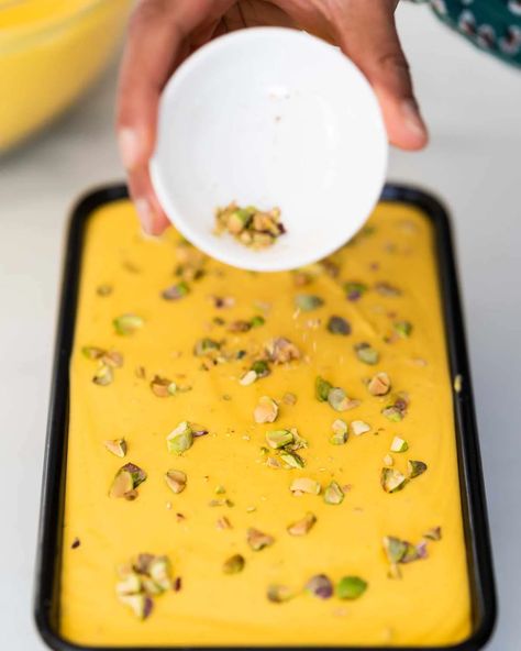 Mango Kulfi Recipe, Lebanese Desserts Recipes, Mango Ice Cream Recipe, Mango Kulfi, Lebanese Desserts, Kulfi Recipe, Mango Ice Cream, Indian Cooking Recipes, Eggless Desserts