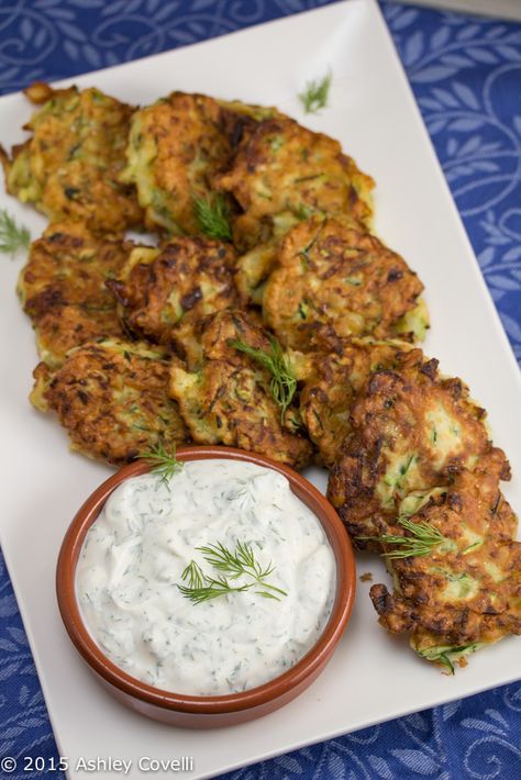 Zucchini Fritters with Yogurt-Dill Sauce Recipe | Big Flavors from a Tiny Kitchen Herbed Potato Salad, Yogurt Dill Sauce, Zucchini Fritters Recipe, Homemade Taco Seasoning Mix, Instant Pot Yogurt, Zucchini Pancakes, Awesome Appetizers, Full Fat Yogurt, Dill Sauce