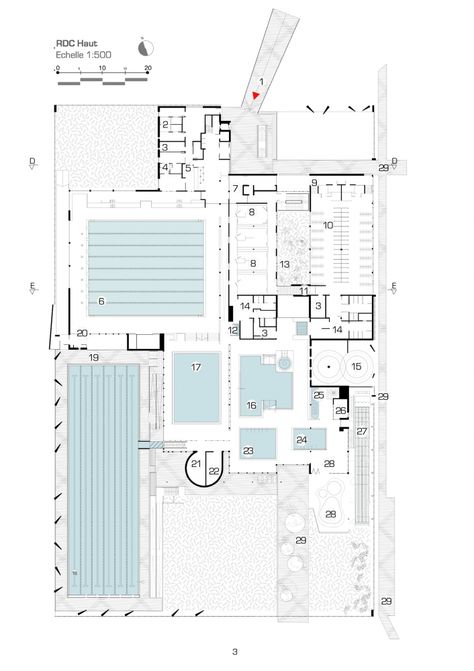 Aquatic Centre Louviers / DRD Architecture Pool Floor Plan, Pool Design Plans, Swimming Pool Plan, Gym Architecture, Villa Architecture, Stadium Architecture, Swimming Pool Architecture, Unique Floor Plans, Pool House Plans