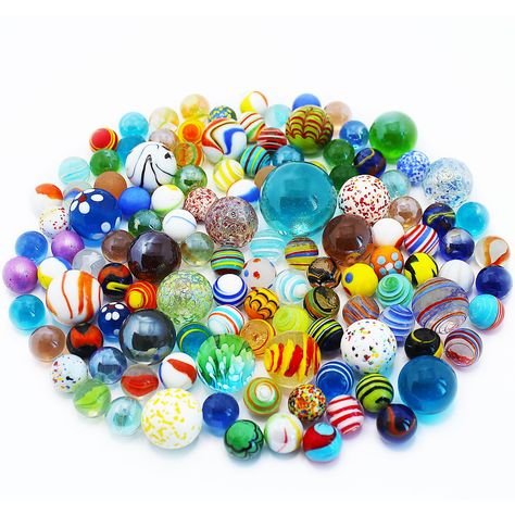 PRICES MAY VARY. VEALIZUU GLASS MARBLES BULK - You can get total 130pcs different colored glass marbles and a black mesh bag for storage.(0.63 inch x 110pcs, 1 inch x 19pcs, 1.4 inch x 1pcs). Each marble is designed with colored texture, which makes the glass balls more beautiful and unique. HIGH QUALITY & EXQUISITE - Our glass marbles are made of high-quality and firm material. Each marble is polished and inspected very carefully during manufacture. So this marble bulk is durable and safe for k Marble Toys, Chinese Checkers, Marble Games, Marble Board, Marble Run, Track Toy, Glass Balls, Colorful Accessories, Glass Marbles