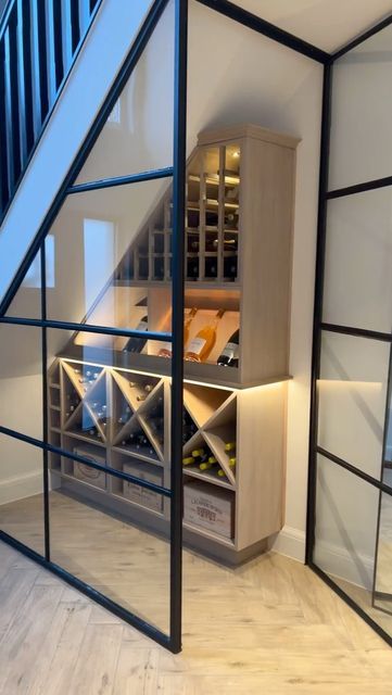 Under Stairs Wine Storage, Stairs Wine Storage, Under Stairs Wine, Bar Under Stairs, Under Stairs Wine Cellar, Understair Storage, Closet Under Stairs, Glass Wine Cellar, Wine Closet