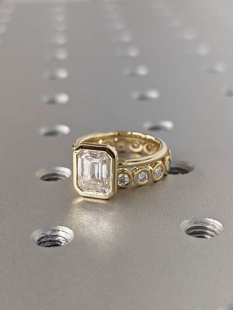 2CT Emerald Cut Moissanite Solitaire Ring, 14K Yellow Gold Engagement Ring, Bezel Setting, Statement Ring, Gift for Her, Bridal Set - Etsy Dnd Outfits, Bride Era, Engagement Ring Bezel, Dream Wedding Ring, Ring Cuts, Bezel Set Engagement Ring, 14k Yellow Gold Engagement Ring, Ring Inspo, Moissanite Solitaire Ring