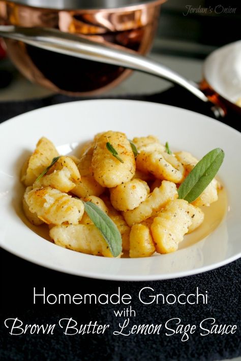 Homemade Gnocchi with Brown Butter Lemon Sage Sauce | Jordan's Easy Entertaining Gnocchi Recipes Easy, Sage Sauce, Sage Butter Sauce, Pumpkin Gnocchi, Sweet Potato Gnocchi, Homemade Gnocchi, Recipes With Few Ingredients, Best Pasta Recipes, Gnocchi Recipes