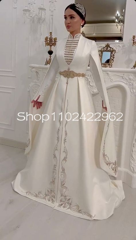 matte stain muslim caftan wedding dresses with cape long sleeve beaded embroidery high neck Georgian Wedding Dress, Turkish Wedding Dress, Aes Sedai, Wedding Gown Accessories, Islamic Fashion Dresses, Muslimah Wedding Dress, Bride Dress Simple, Orthodox Wedding, Cape Wedding Dress