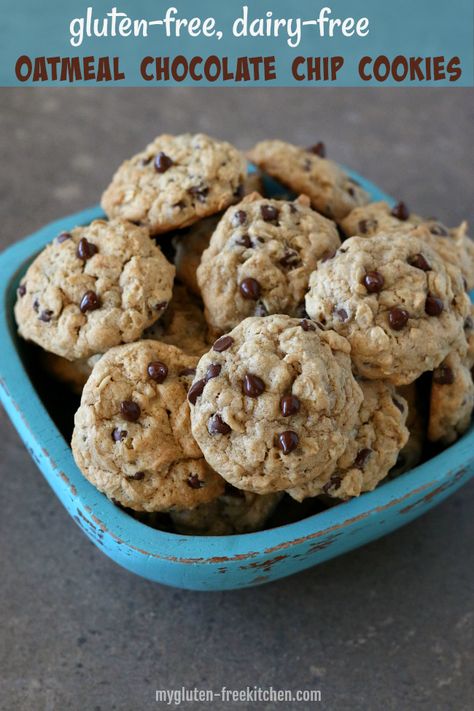 Gluten Free Oatmeal Chocolate Chip Cookies, Oatmeal Chocolate Chip Cookie, Dairy Free Bread, Oatmeal Chocolate Chip Cookie Recipe, Dairy Free Snacks, Dairy Free Chocolate Chips, Dairy Free Breakfasts, Gluten Free Oatmeal, Oatmeal Chocolate Chip