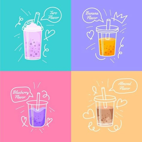 Papan Menu, Bubble Tea Flavors, Tea Flavors, Tea Illustration, Tea Logo, Back To School Art, Style Bubble, Tea Design, Food Graphic Design