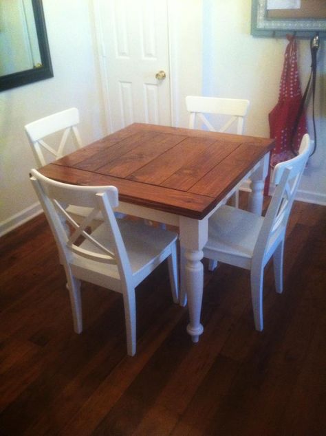 Square Turned Leg Farmhouse Kitchen Table - DIY Projects Farmhouse Kitchen Table Diy, Square Kitchen Tables, Rectangle Kitchen Table, Small Farmhouse Kitchen, Farmhouse Kitchen Table, Diy Kitchen Table, Kitchen Table Bench, Kitchen Table Makeover, Kitchen Table Chairs