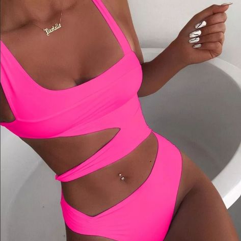 Classy Hot Pink Swimsuit With Cut-Outs Hot Pink Swimsuit, Swimsuits 2020, Backless One Piece Swimsuit, Pink Bathing Suits, Pink One Piece, Cut Out One Piece, Print Swimwear, Pink Swimsuit, Cute Swimsuits