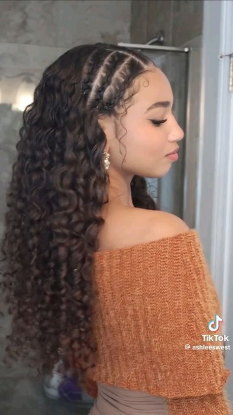 Braid With Hair Down, Braids Curly Hairstyles, Half Braided Hairstyles, Curly Braided Hairstyles, Two Braid Hairstyles, Curly Hair Braids, Easy Hairstyles For Thick Hair, Mixed Curly Hair, Curly Hair Tutorial