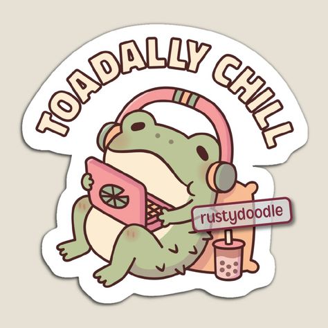 Laptop, music and bubble tea! Toadally Chill Toad! #toadpun #cutetoad Bubble Milk Tea, Funny Pun, Funny Puns, Bubble Tea, Milk Tea, Toad, Puns, Headphones, Doodles