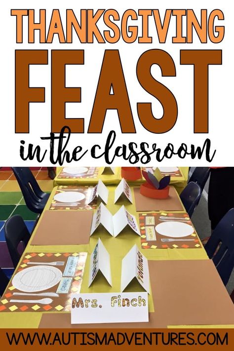 Thanksgiving feast classroom preschool ideas.  Free visual menu recipe for a thanksgiving feast in a special education classroom #specialeducationideas November Classroom, Menu Recipe, Classroom Preschool, Feast Ideas, Happy Feast, Thanksgiving Kindergarten, Thanksgiving School, Thanksgiving Classroom, Thanksgiving Preschool