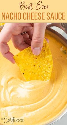 This EASY Nacho Cheese Sauce recipe makes a great dip and topping for nachos! Make it with Velveeta or your favorite shredded cheese, plus SECRET ingredients for that classic nacho flavor. Nachos With Nacho Cheese Sauce, Cheese Sauce With Velveeta Recipe, Best Nacho Dip Recipes, Cheese Sauce For Nachos Without Velveeta, Fiesta Nacho Cheese Soup Dip, Nacho Cheese Sauce Velveeta Rotel, Quick Nacho Cheese Sauce, Nacho Cheese In Crockpot, Crockpot Nachos Cheese